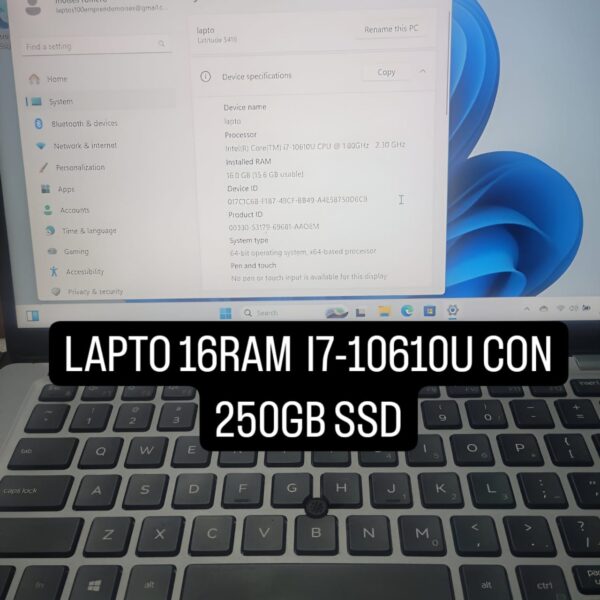 LAPTO DELL 16RAM I7-10610U 256GB SSD